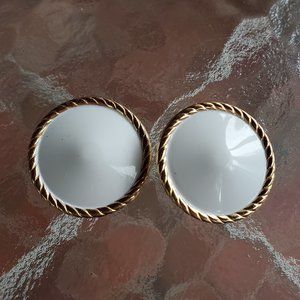 Vintage Napier White & Gold Screw Back Earrings